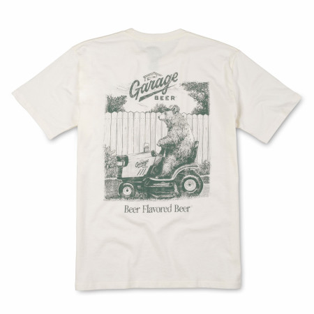 Garage Beer Bear on Riding Mower Front and Back Print T-Shirt
