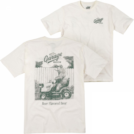 Garage Beer Bear on Riding Mower Front and Back Print T-Shirt