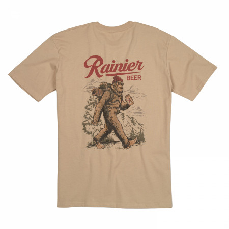 Rainier Beer Sasquatch Backpacking Front and Back Print T-Shirt