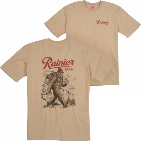 Rainier Beer Sasquatch Backpacking Front and Back Print T-Shirt