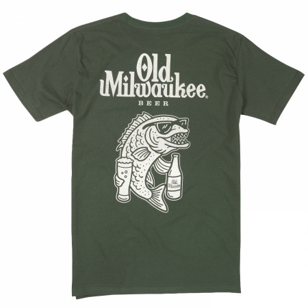 Old Milwaukee Drinking Fish Front and Back Print T-Shirt