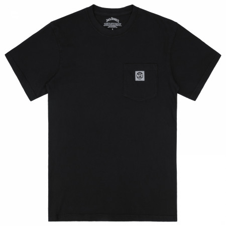 Jack Daniels Three Bottles Mineral Wash Front Back Print Woven Pocket T-Shirt