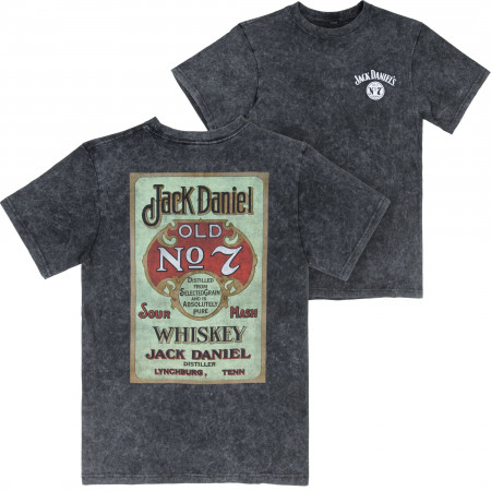 Jack Daniels Vintage Label Mineral Wash Front & Back Print T-shirt