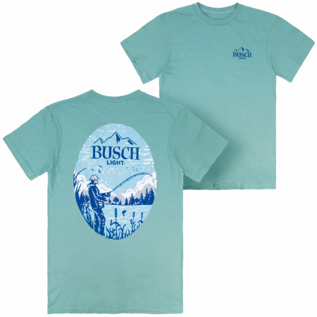 Busch Light Lake Fishing Blue Colorway Front & Back Print T-Shirt