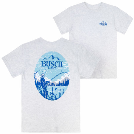 Busch Light Lake Fishing White Colorway Front & Back Print T-Shirt