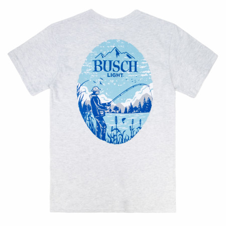 Busch Light Lake Fishing White Colorway Front & Back Print T-Shirt