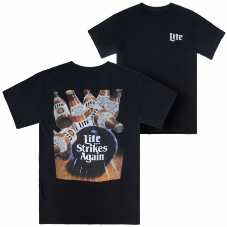 Miller Lite Strikes Again Vintage Bowling Ad Front and Back T-Shirt