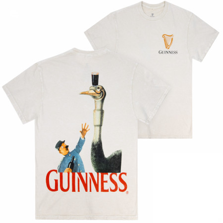 Guinness Ostrich Vintage Gilroy Ad Front Back Print Premium Wash T-Shirt