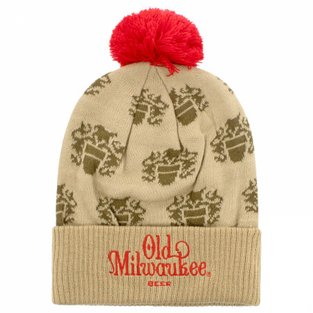 Old Milwaukee Logo Pattern Pom Beanie