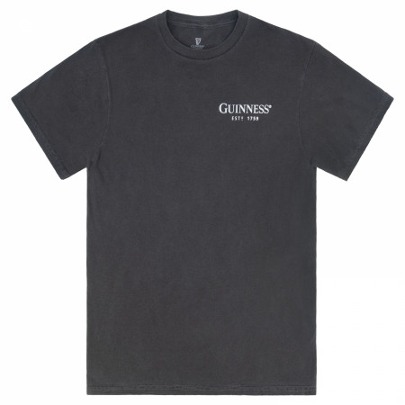 Guinness Irish Label Front Back Print Black Mineral Wash Premium T-Shirt