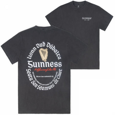 Guinness Irish Label Front Back Print Black Mineral Wash Premium T-Shirt
