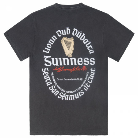 Guinness Irish Label Front Back Print Black Mineral Wash Premium T-Shirt