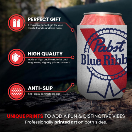 Pabst Blue Ribbon Lined Logo Can Cooler