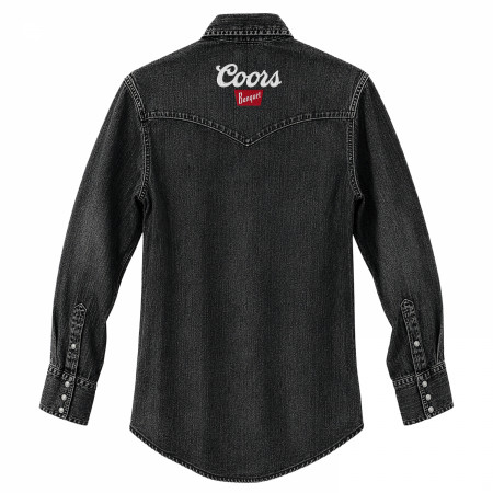 Coors Banquet Embroidered Logo Black Denim Western Snap Button Shirt
