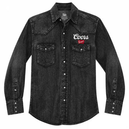 Coors Banquet Embroidered Logo Black Denim Western Snap Button Shirt
