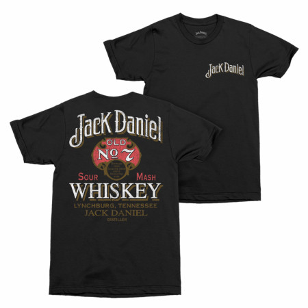 Jack Daniels Vintage Old No. 7 Label Distressed Front & Back Print T-Shirt