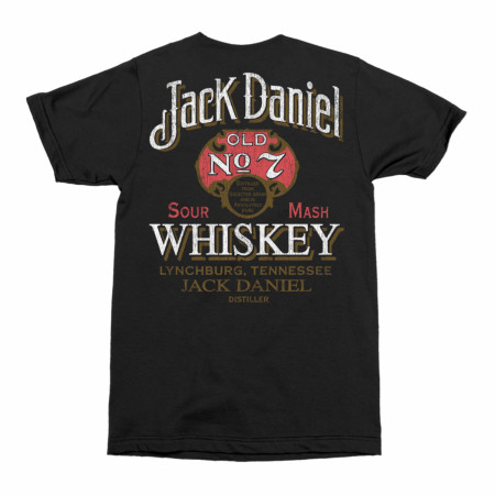Jack Daniels Vintage Old No. 7 Label Distressed Front & Back Print T-Shirt