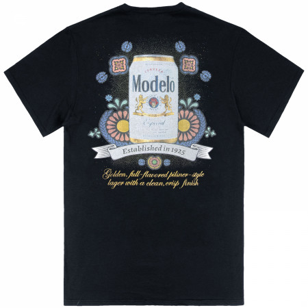 Modelo Especial Golden Pilsner Fiesta Can Front Back Print T-Shirt