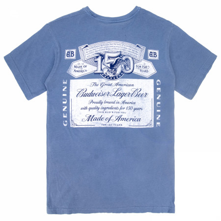 Budweiser 150 Years Label Blue Colorway Premium Mineral Wash Front & Back Print T-Shirt