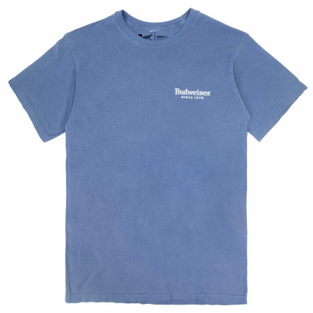 Budweiser 150 Years Label Blue Colorway Premium Mineral Wash Front & Back Print T-Shirt