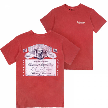 Budweiser 150 Years Label Red Premium Mineral Wash Front & Back Print T-Shirt