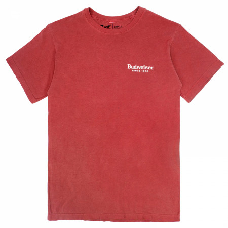 Budweiser 150 Years Label Red Premium Mineral Wash Front & Back Print T-Shirt