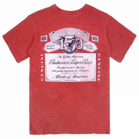 Budweiser 150 Years Label Red Premium Mineral Wash Front & Back Print T-Shirt