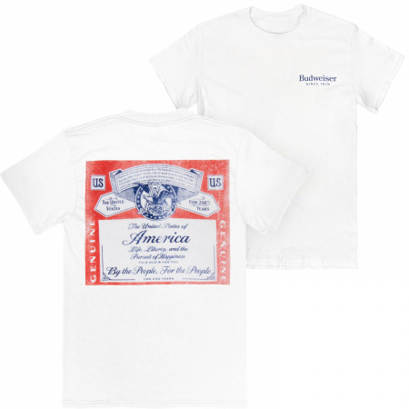 Budweiser 150 Years Label White Premium Mineral Wash Front & Back Print T-Shirt