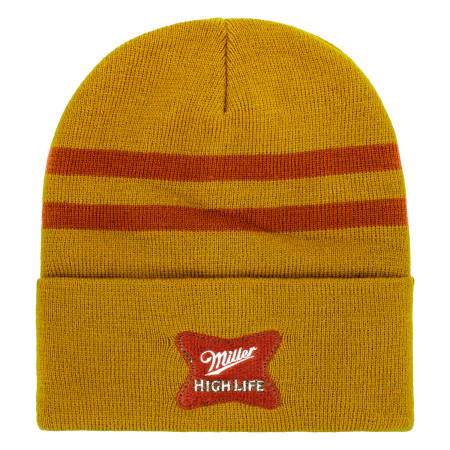 Miller High Life Logo Patch Striped Cuffed Knit Beanie