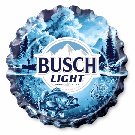 Busch Light 18' Fishing Bottle Cap Tin Sign with 28 Gauge Steel