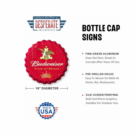 Budweiser King of Beers 18' Red Bottle Cap Tin Sign