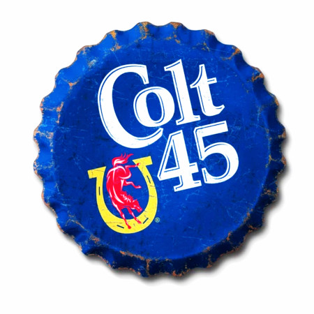 Colt 45 Logo with Colt and Horseshoe 18' Bottle Cap Tin Sign
