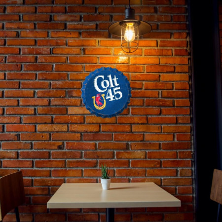 Colt 45 Logo with Colt and Horseshoe 18' Bottle Cap Tin Sign