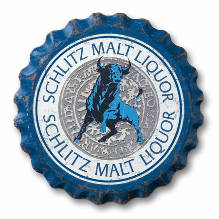 Schlitz Malt Liquor Bull 18' Bottle Cap Tin Sign