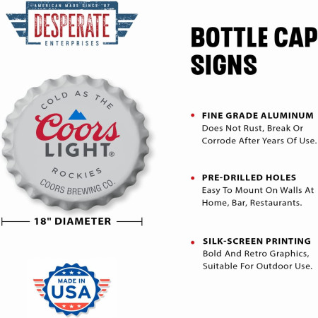 Coors Light Cold as the Rockies 18' Bottle Cap Tin Sign