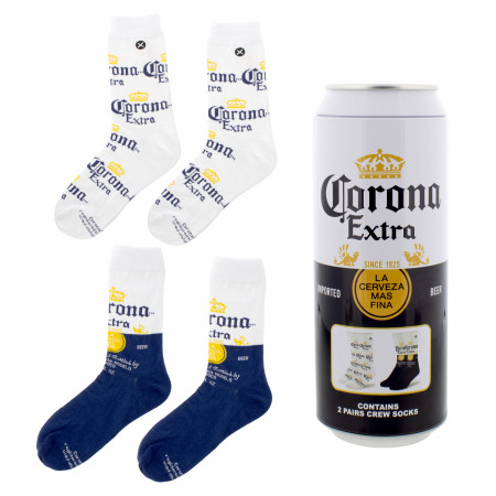 Corona Extra Logo and Label Crew Socks 2-Pack in Beer Can