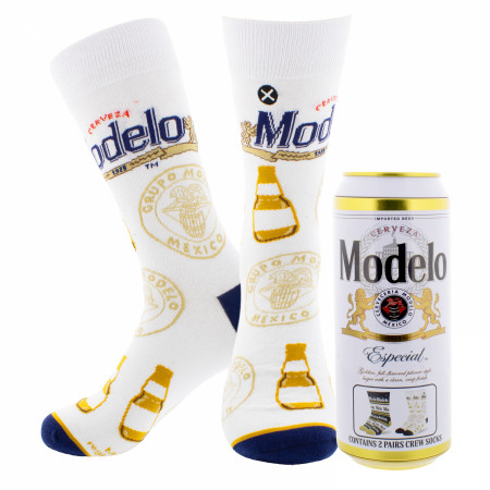 Model Especial Stripes and Bottles Crew Socks 2-Pack in Beer Can