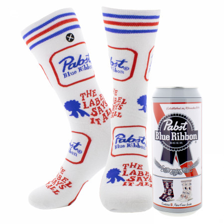 Pabst Blue Ribbon Cans and Labels Crew Socks 2-Pack in Beer Can