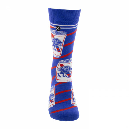 Pabst Blue Ribbon Cans and Labels Crew Socks 2-Pack in Beer Can