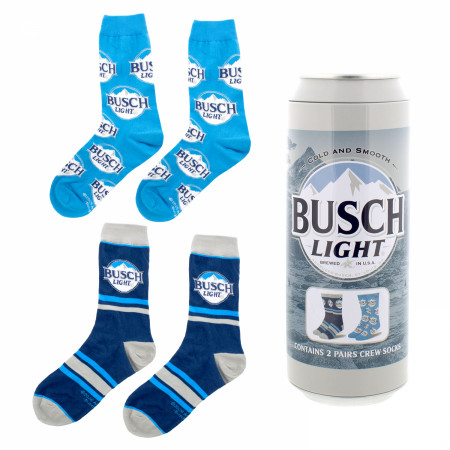 Busch Light Logo and Stripes Crew Socks 2-Pack in Beer Can
