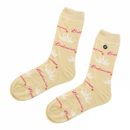 Budweiser Logo and Stripes Crew Socks 2-Pack in Beer Can