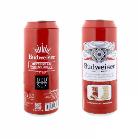 Budweiser Logo and Stripes Crew Socks 2-Pack in Beer Can