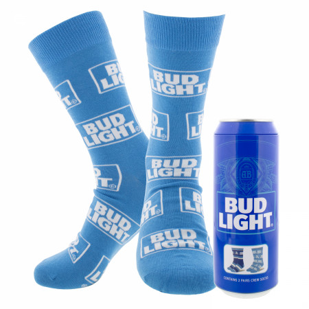 Bud Light Logo and Stripes Crew Socks 2-Pack in Beer Can