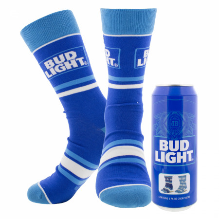 Bud Light Logo and Stripes Crew Socks 2-Pack in Beer Can