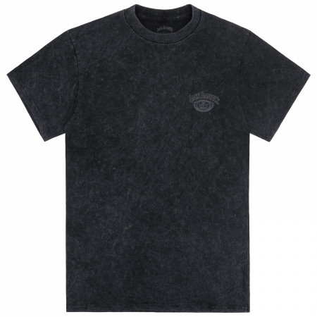 Jack Daniel's Black on Black Bottle Mineral Wash Front and Back Print T-Shirt