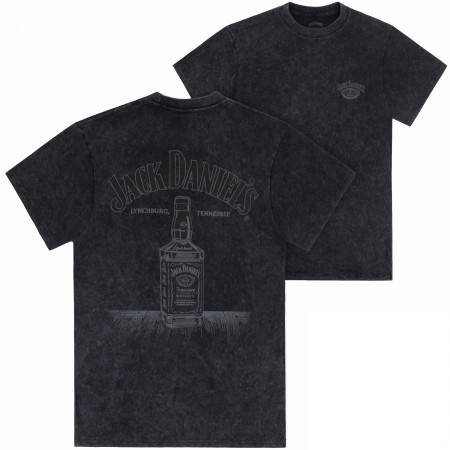 Jack Daniel's Black on Black Bottle Mineral Wash Front and Back Print T-Shirt
