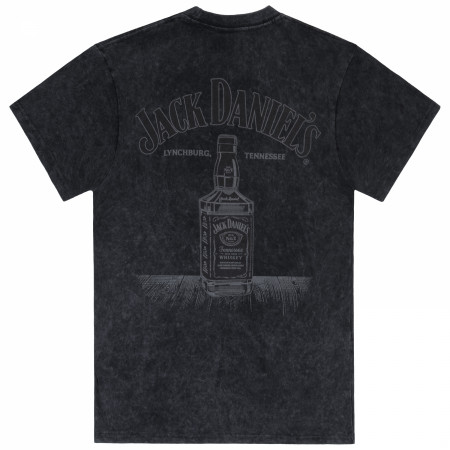 Jack Daniel's Black on Black Bottle Mineral Wash Front and Back Print T-Shirt
