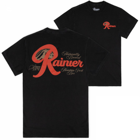 Rainier Naturally Brewed Front Back Print Mineral Wash T-Shirt