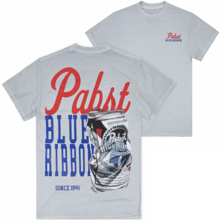 Pabst Blue Ribbon Crushed Can Front and Back Print Mineral Wash T-Shirt