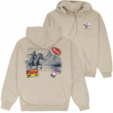 Coors Rodeo Western Range Front and Back Print Pullover Hoodie with Patches
